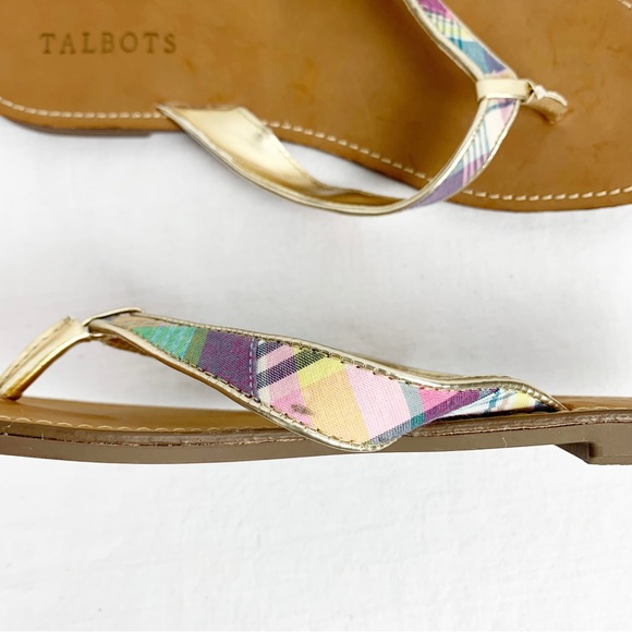 TALBOTS Mari Multicolor Plaid Flip Flop Thong Sandals Gold Trim size 10 - Picture 10 of 10